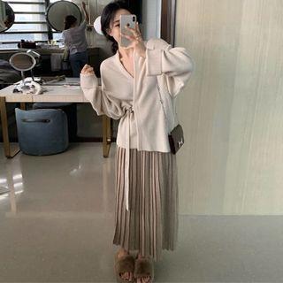 Wrapped Knit Top / Pleated Skirt