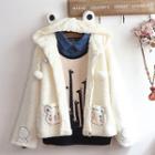Flannel Rabbit Embroidered Hooded Zip Jacket/ Mock Two-piece Animal Print Pullover/ Set
