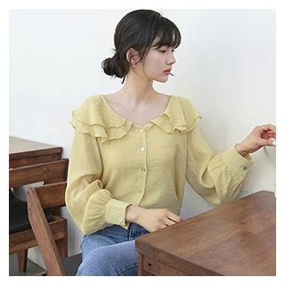 Layered-collar Blouse Yellow - One Size