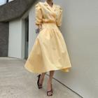Gather-waist Long Blazer Dress