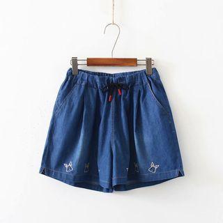 Rabbit Embroidered Denim Skort