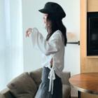 Long-sleeve Drawstring-side T-shirt