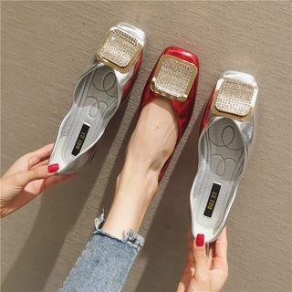 Rhinestone Metal Accent Square Toe Flats