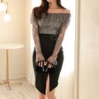 Set: Off Shoulder Lace Top + Pencil Mini Skirt