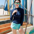 Set: Long-sleeve Zip Rashguard + Plain Drawstring Swim Shorts