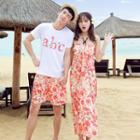 Halter Floral Maxi Dress / Set: Short-sleeve T-shirt + Shorts