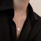Safety Pin Heart Pendant Necklace Silver - One Size