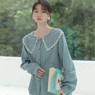 Lace Trim Collar Peplum Blouse