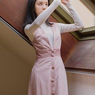 Set: Mock Neck Knit Top + Sleeveless A-line Midi Dress