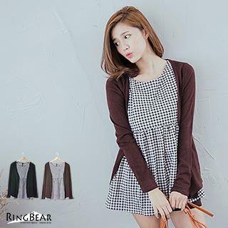 Set: Sleeveless Houndstooth Dress + Cardigan
