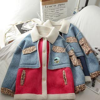 Leopard Print Panel Color Block Jacket