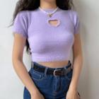 Cropped Cut-out Knit Top Purple - One Size