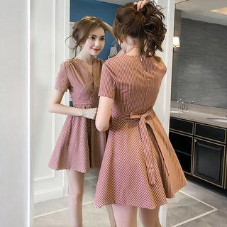 V-neck Striped A-line Dress