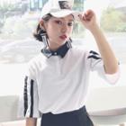 Colour Block Elbow-sleeve Collared Top
