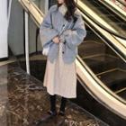 Long-sleeve Heart Print Frill Collar Midi Dress As Shown In Figure - One Size