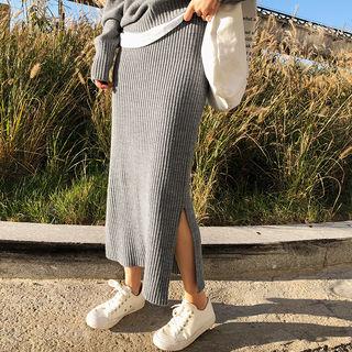Rib Knit H-line Maxi Skirt