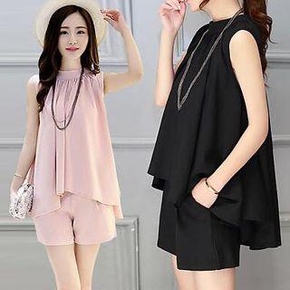 Set: Halter Ruffle Chiffon Blouse + Shorts