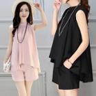 Set: Halter Ruffle Chiffon Blouse + Shorts