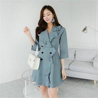 Frill-trim Double-breasted Mini Coat Dress