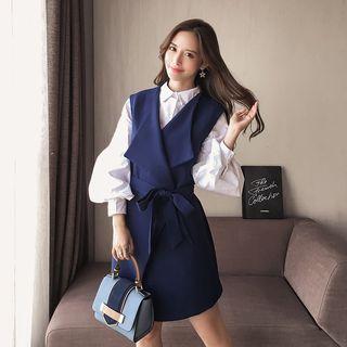 Set: Puff-sleeve Blouse + Sleeveless Dress