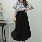 Round-neck Stripe-panel Long Dress