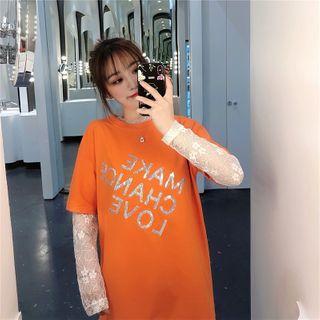 Mock Two Piece Lettering Print T-shirt