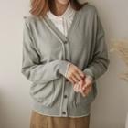 V-neck Piped Loose-fit Cardigan