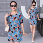 Patterned Short-sleeve Chiffon Dress