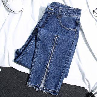 Zip Accent Washed Jeans