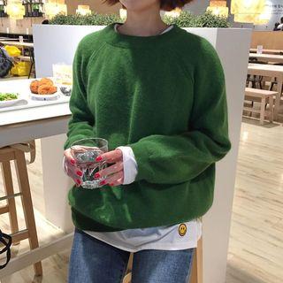 Smiley Face Embroidered Long Sleeve T-shirt / Plain Sweater