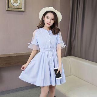 Short-sleeve Tulle Panel Shirtdress
