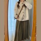 Pleated Cardigan / Midi A-line Skirt / Set