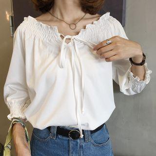Plain Off Shoulder 3/4 Sleeve Top