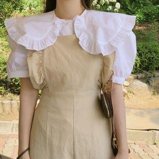 Puff-sleeve Frilled Capelet Blouse Ivory - One Size