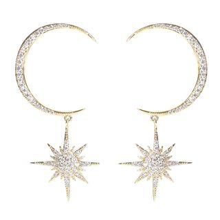 Rhinestone Moon And Star Statement Earring