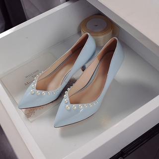 Genuine Leather Faux Pearl Pumps