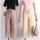 Fringed-hem Wide-leg Lace Pants