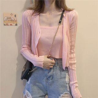 Set Of 2 : Plain Knit Suspender + Knit Jacket