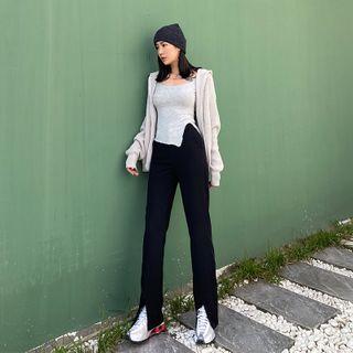 Plain Wide Leg Split Pants