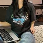 Short-sleeve Print T-shirt 2007 - Cl - Black - One Size
