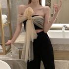 Tube Top With Mesh Bow / Wide Leg Pants