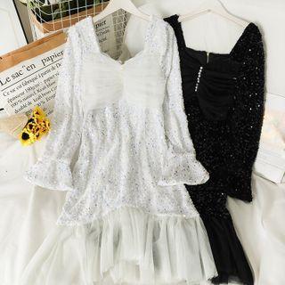 Patchwork Sequined Ruched Midi Dress