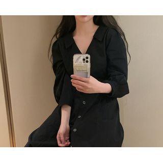 [dearest] Collared V-neck Button-up Long Dress One Size