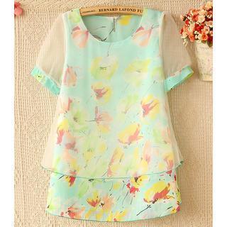 Short-sleeve Printed Chiffon Top