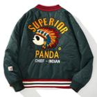 Contrast Stripe Panda Applique Padded Baseball Jacket