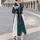 Notch Lapel Color Block Midi A-line Shirtdress