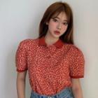 Leopard Short-sleeve Polo Shirt As Shown In Figure - One Size