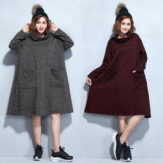 Turtleneck Striped Long-sleeve Dress