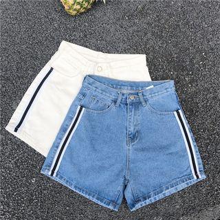 Striped Loose-fit Denim Shorts