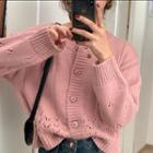 Long-sleeve Cut-out Knit Cardigan